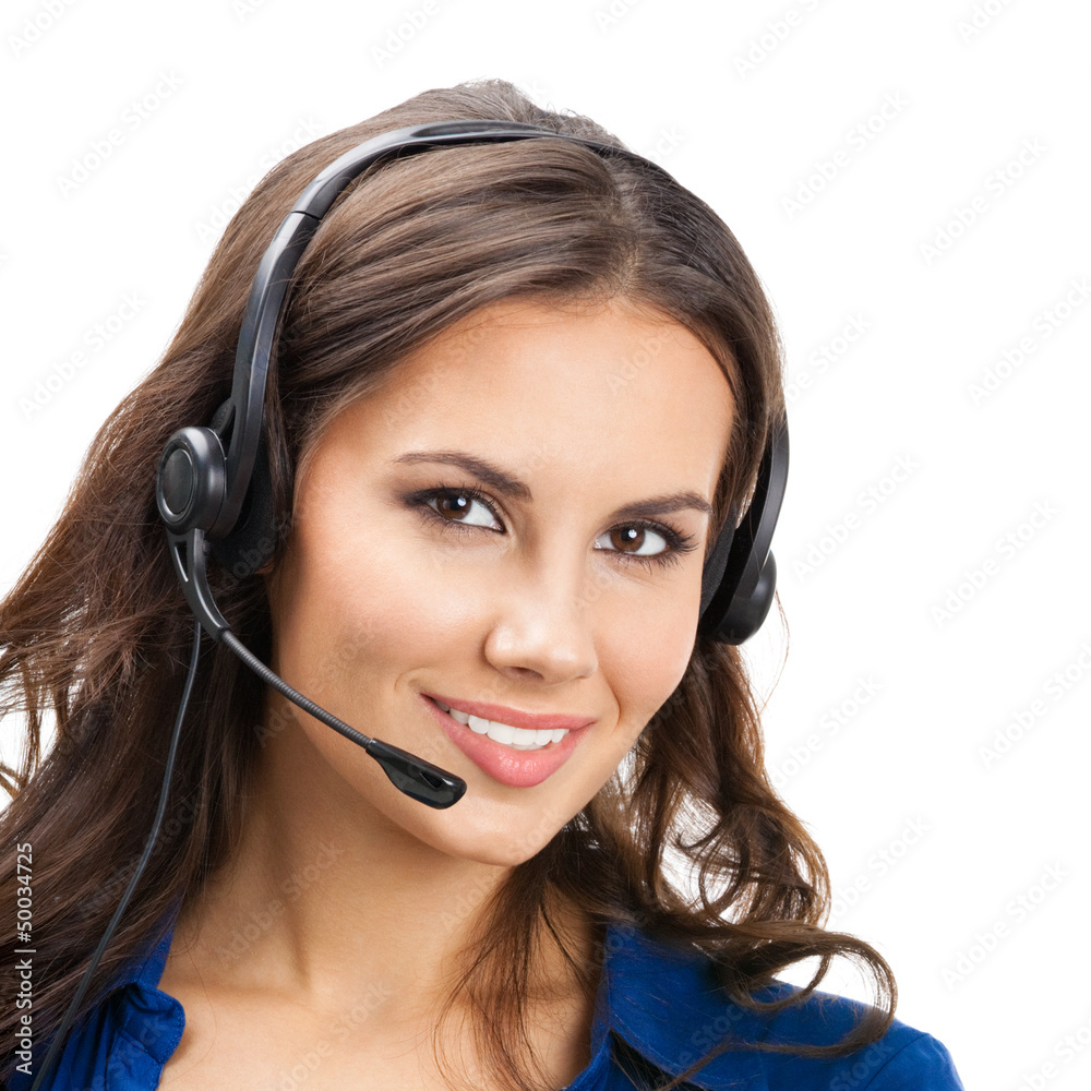 Support phone operator in headset, isolated Support phone operator in headset, isolated
