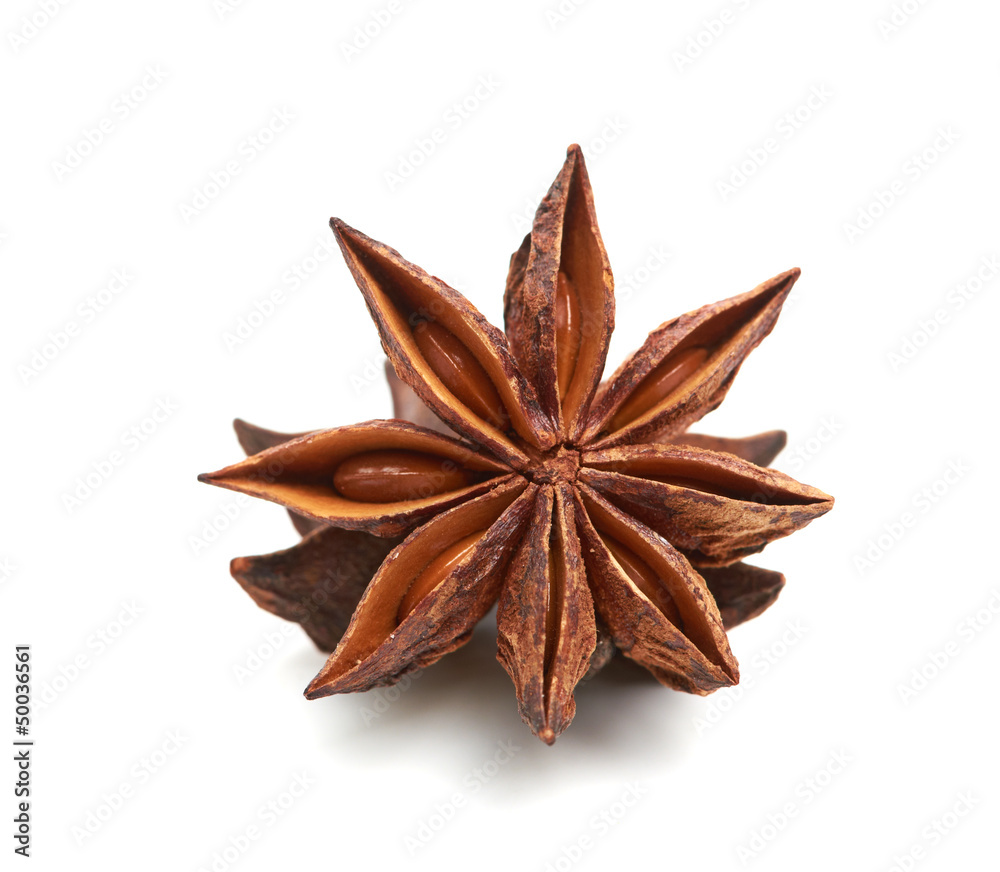 two whole star anise isolated on white background two whole star anise isolated on white background