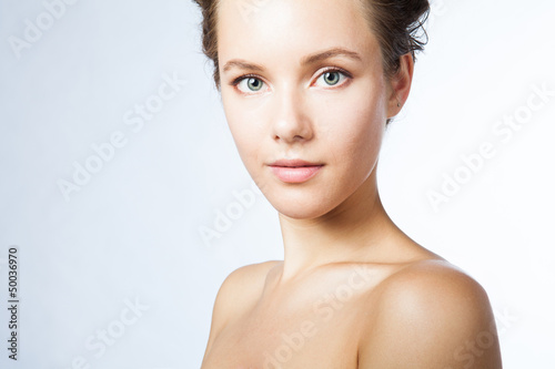beautiful blond girl portret on white
