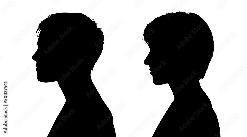 two profiles of young white women with short hair