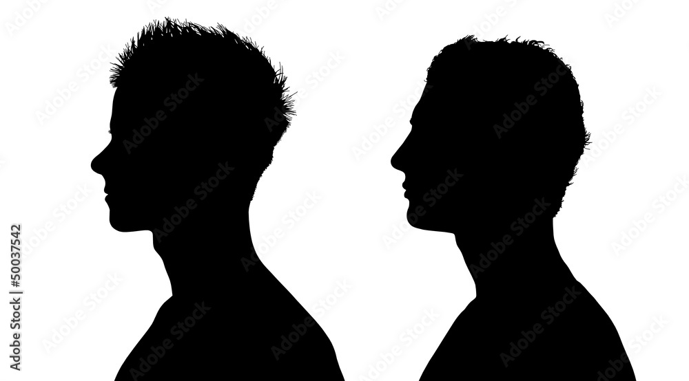 two profiles of young white men with short hair
