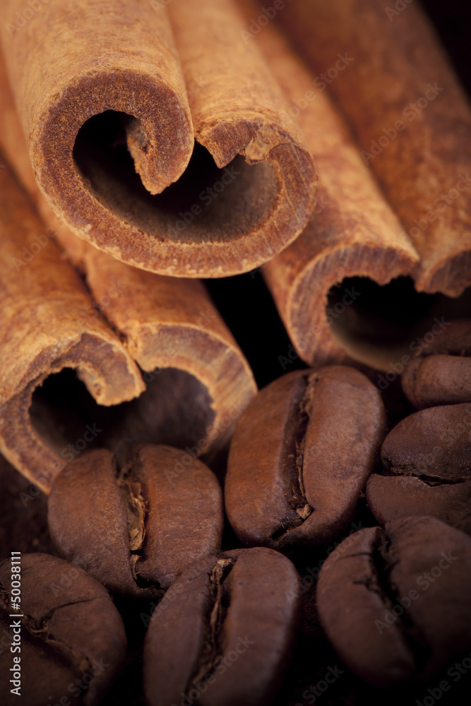 Coffee beans with cinnamon