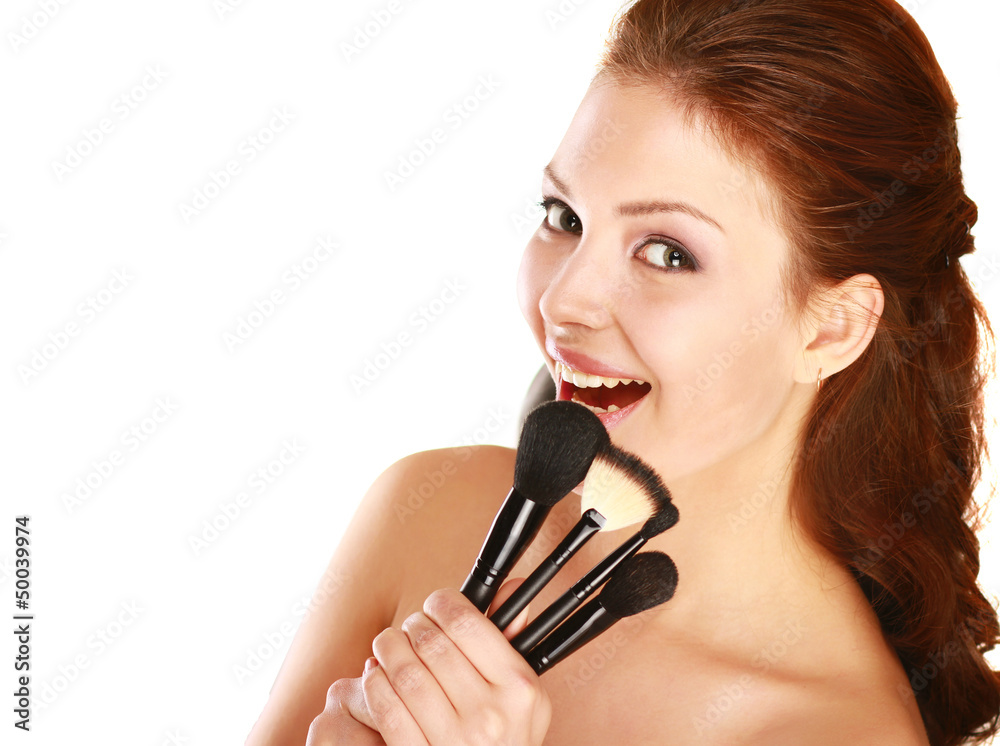 Beautiful woman with makeup brushes Beautiful woman with makeup brushes