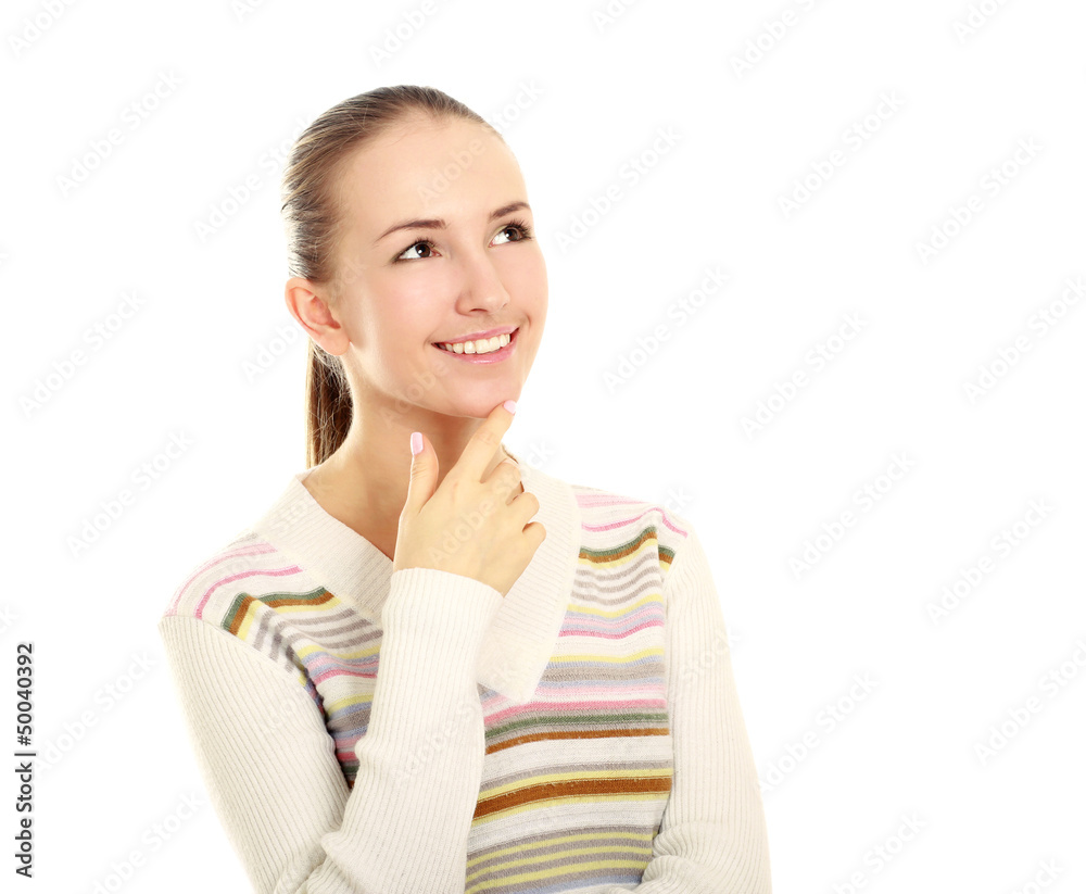 Young beautiful woman thinking about something Young beautiful woman thinking about something