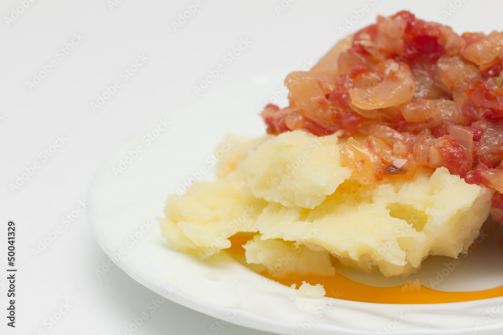 cutlet with potatoes in tomato sauce cutlet with potatoes in tomato sauce