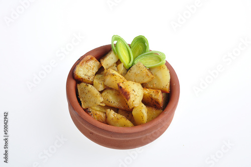 potatoes and leeks in a bowl