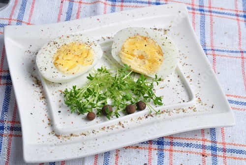 eggs and vegetables on table photo