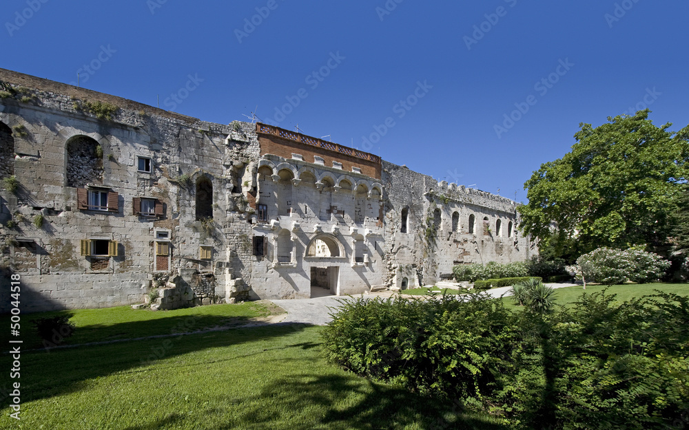 North wall of Diocletian palace with Golden Gate, Split, Croatia