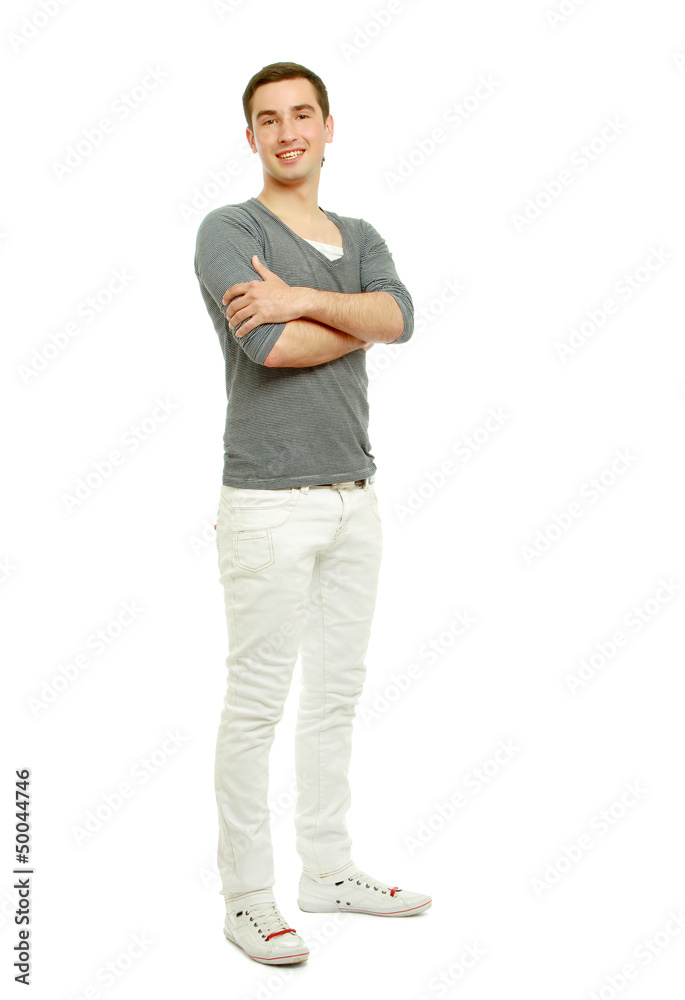 A handsome man standing isolated on white background A handsome man standing isolated on white background