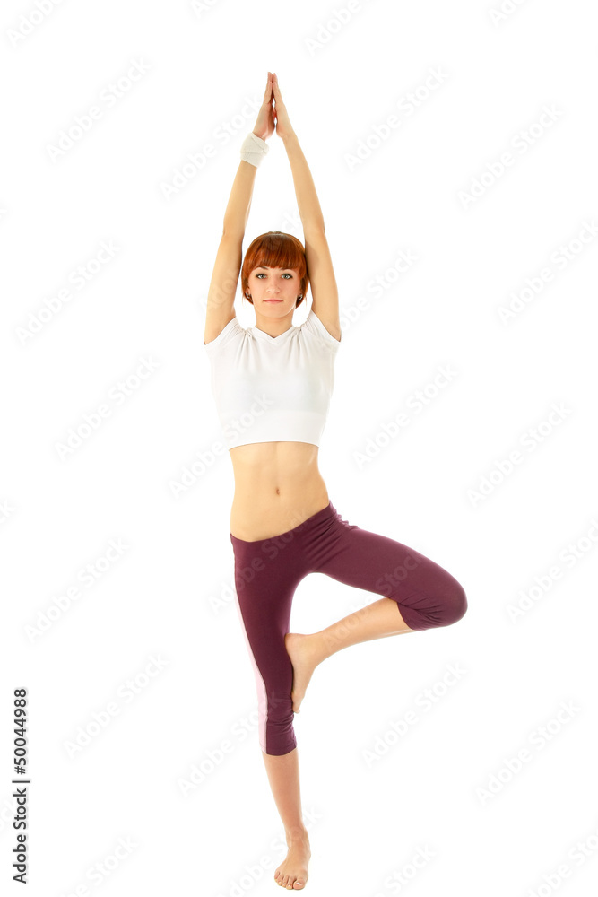 young woman doing exercise isolated on white background young woman doing exercise isolated on white background