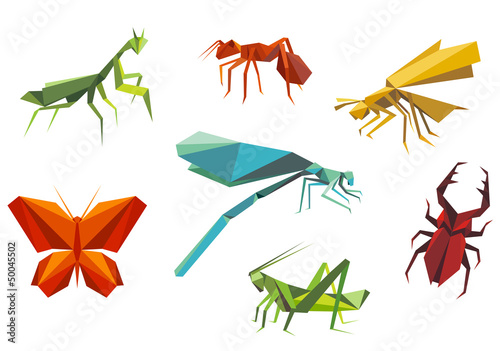 Insects set in origami style