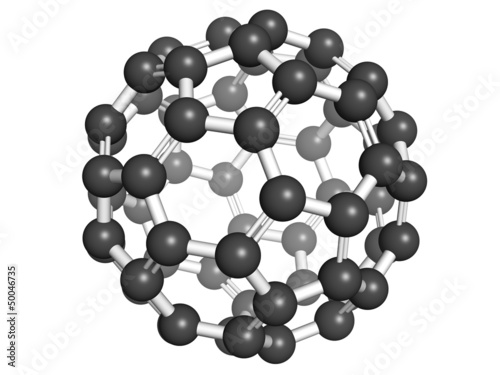 Buckminsterfullerene (buckyball, C60), molecular model.