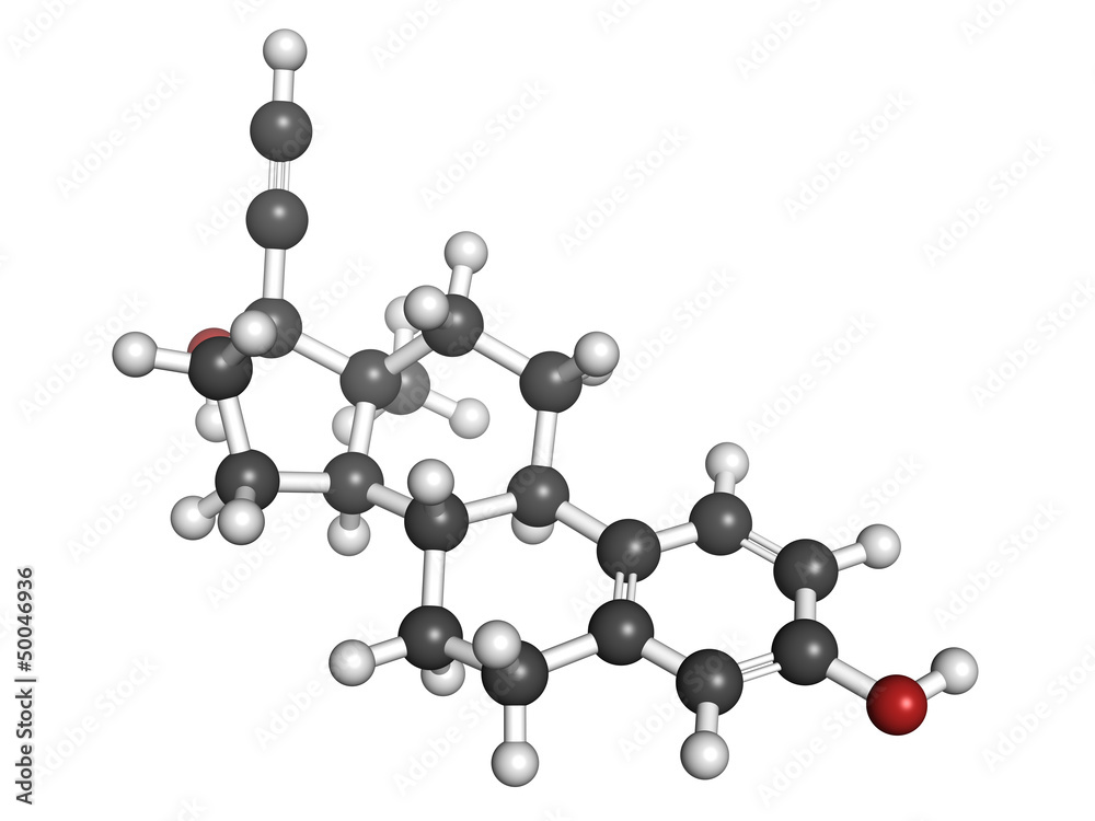 Ethinyl estradiol (EE) anticonceptive hormone, molecular model Ethinyl estradiol (EE) anticonceptive hormone, molecular model