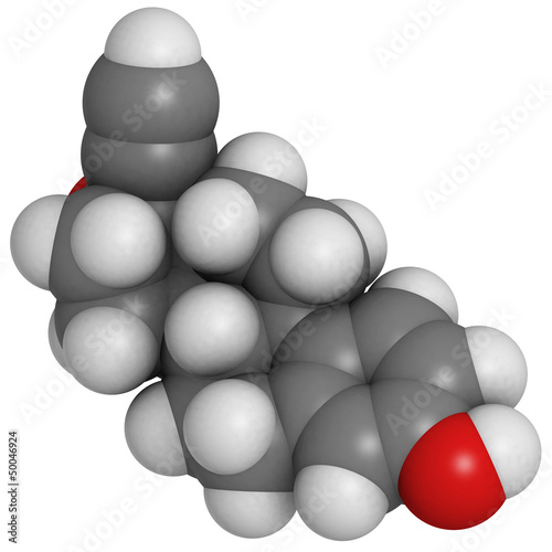 Ethinyl estradiol (EE) anticonceptive hormone, molecular model photo