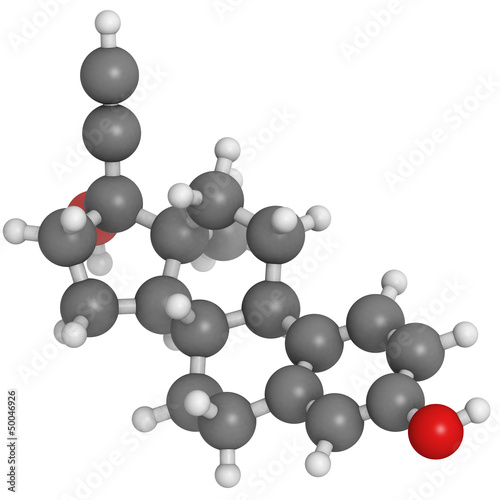 Ethinyl estradiol (EE) anticonceptive hormone, molecular model photo