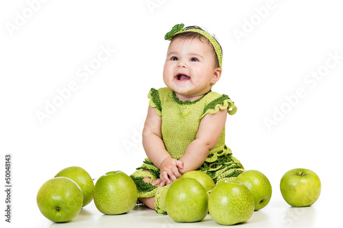 happy baby  girl with green...