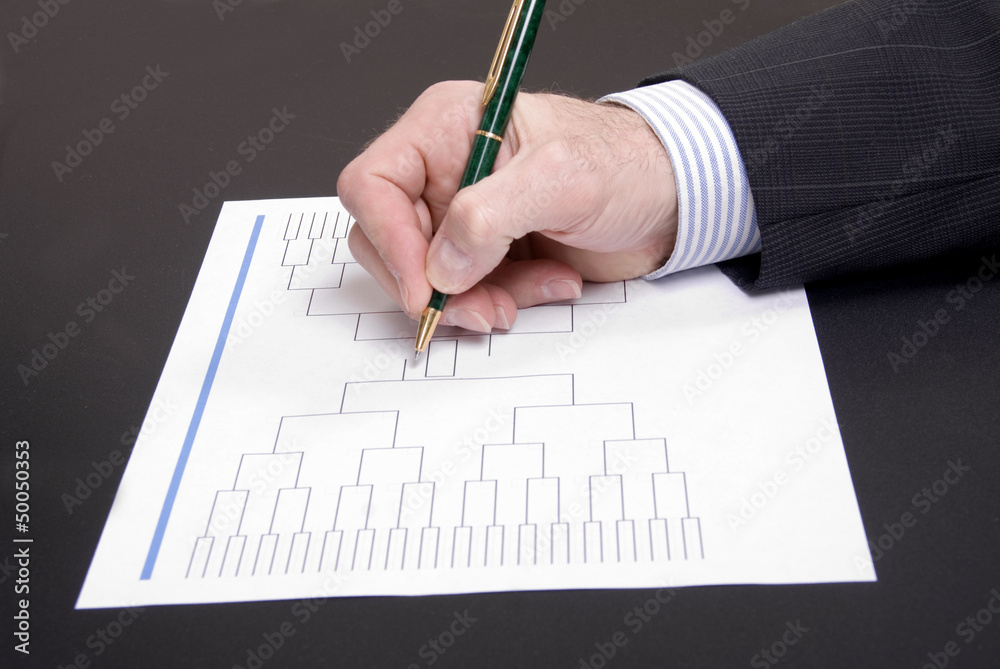 Naklejka premium March Madness Businessman Hand Filling In Brackets