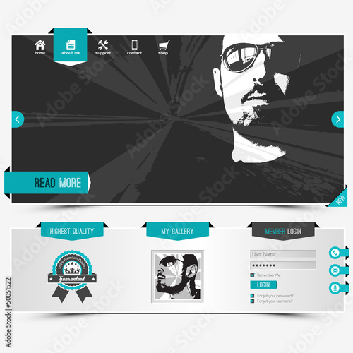 website template for personal profile, contains textured labels