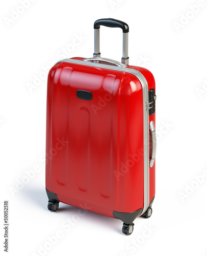 Red suitcase isolated on white