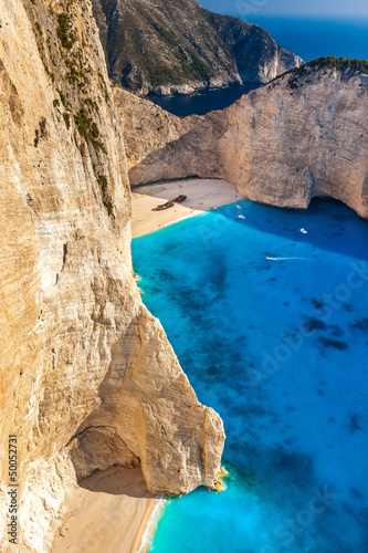 The world famous beach Navagio in Zakynthos, Greece photo