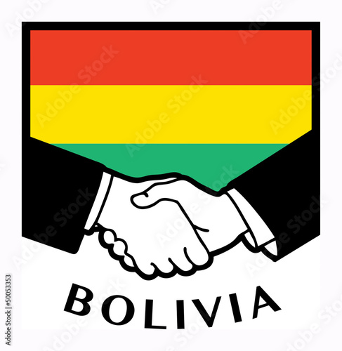 Bolivia flag and business handshake, vector illustration