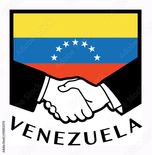 Venezuela flag and business handshake, vector illustration