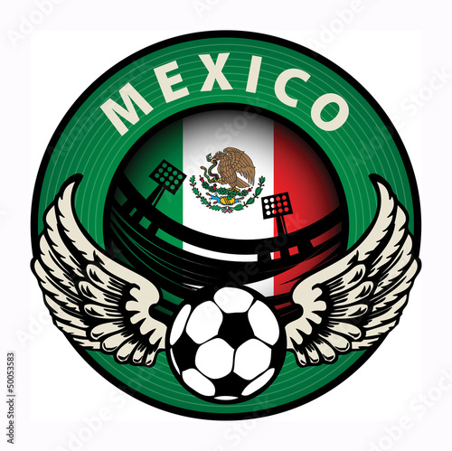 Label with football and name Mexico, vector illustration