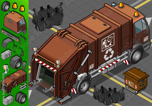 isometric humid waste garbage truck