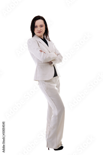 full body gorgeous caucasian businesswoman isolated on white