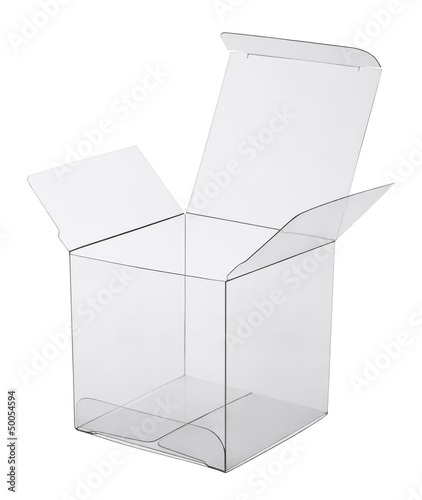 Konstfotografi box of transparent plastic on a white background