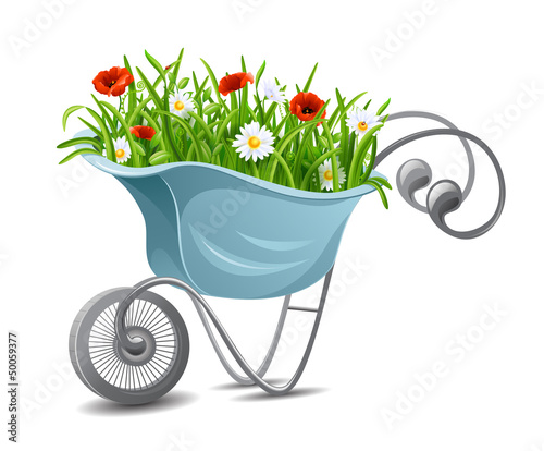 Tableau sur toile Gardening. Wheelbarrow with flowers