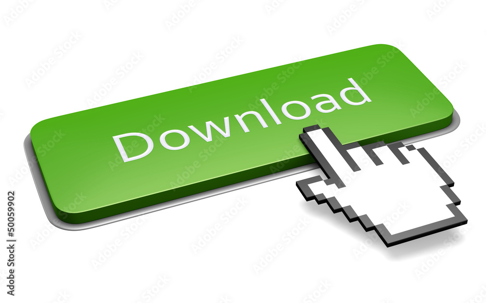 Green download button and hand cursor concept Green download button and hand cursor concept