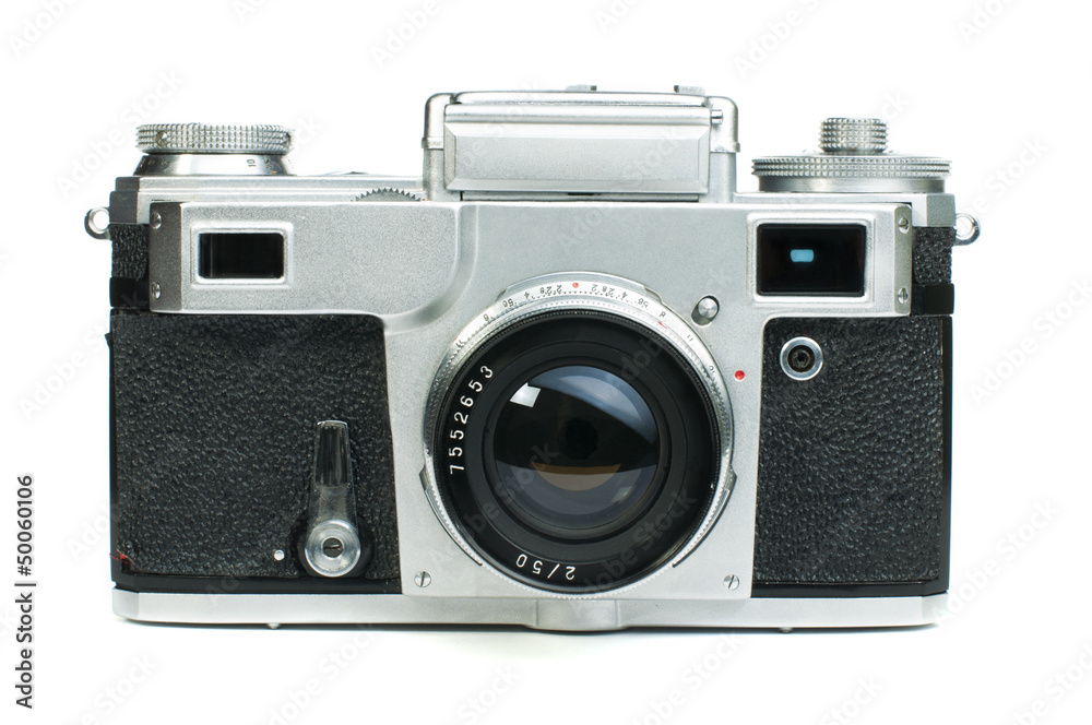Old vintage camera white isolated