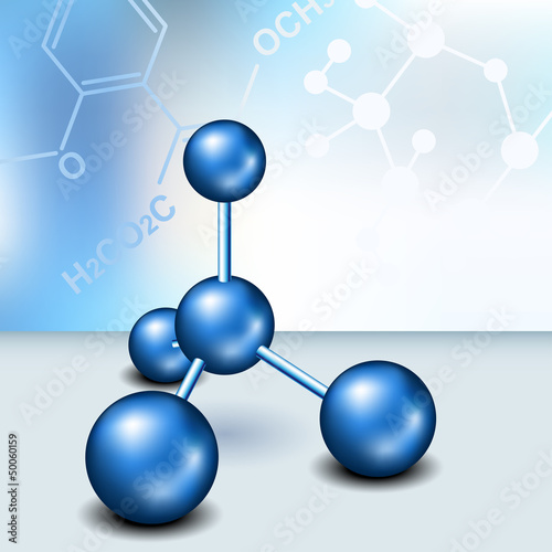 Chemisry text frame with blue molecule