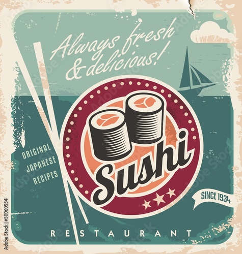 Retro vector background with sushi rolls.