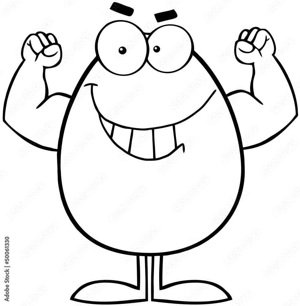 Outlined Strong Easter Egg Cartoon Character Outlined Strong Easter Egg Cartoon Character