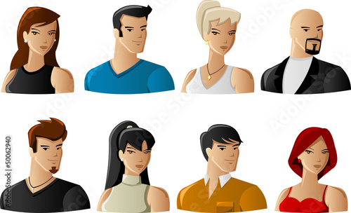 Group of business young people faces icons