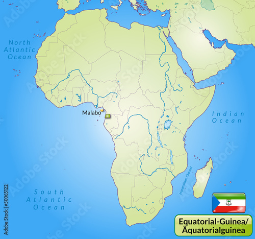 Übersichtskarte von Äquatorialguinea mit Landesflagge