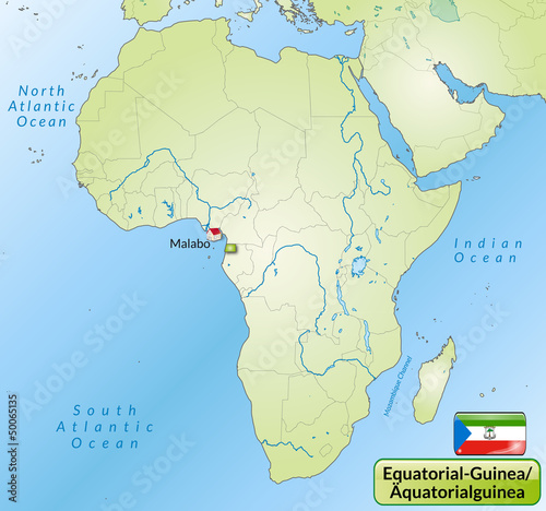 Übersichtskarte von Äquatorialguinea mit Landesflagge