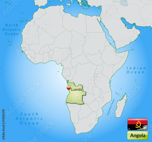 Übersichtskarte von Angola mit Landesflagge