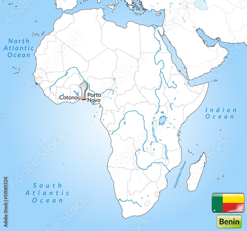Übersichtskarte von Benin mit Landesflagge