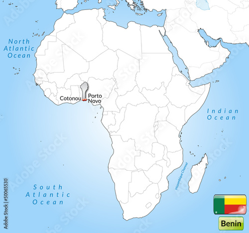 Übersichtskarte von Benin mit Landesflagge