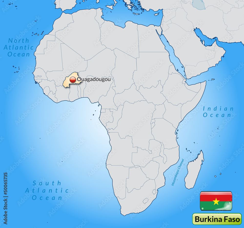 Übersichtskarte von Burkina Faso mit Landesflagge