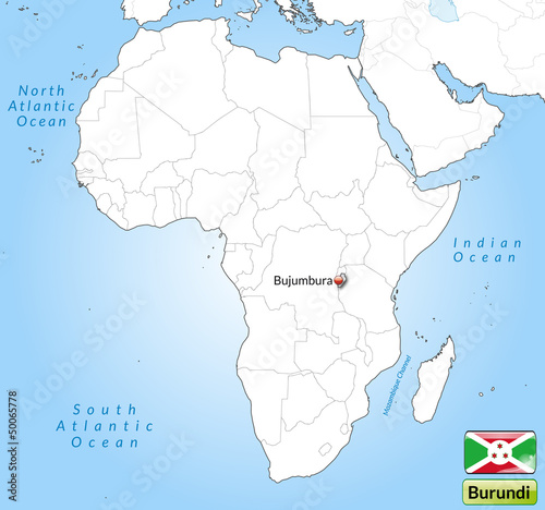   bersichtskarte von Burundi mit Landesflagge