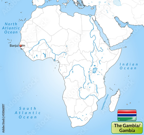 Übersichtskarte von Gambia mit Landesflagge