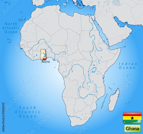 Übersichtskarte von Ghana mit Landesflagge