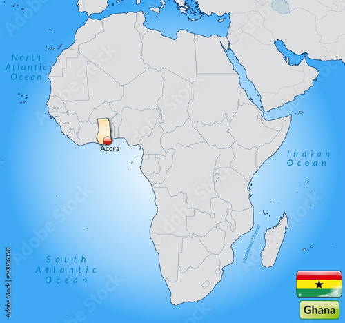 Übersichtskarte von Ghana mit Landesflagge
