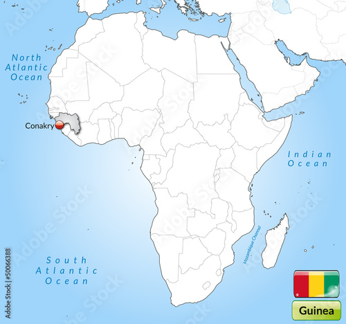 Übersichtskarte von Guinea mit Landesflagge