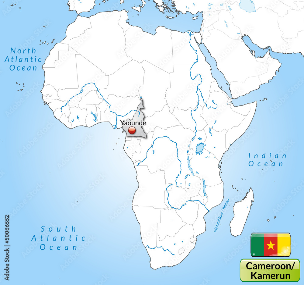 Übersichtskarte von Kamerun mit Landesflagge