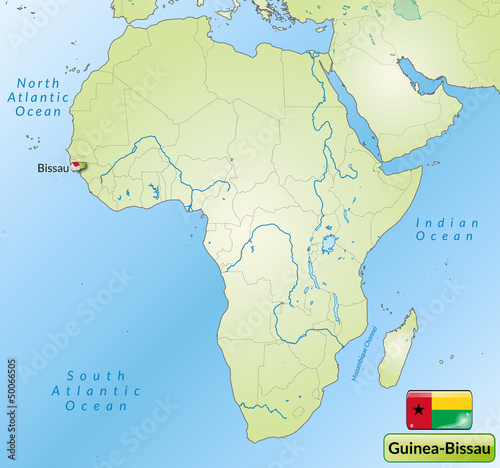 Übersichtskarte von Guinea-Bissau mit Landesflagge